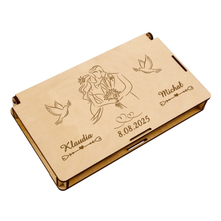 Drewniane pudełko na pieniądze na ślub prezent pamiątka wesele personalizowany grawer